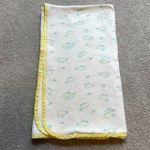 Baby Dior Blanket White Yellow Vintage Lamb Satin Trim 100% Cotton USA Sheep OS